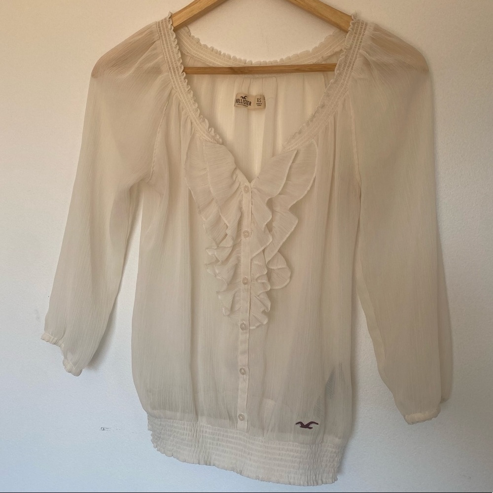 Hollister White Sheer Long Sleeve Blouse